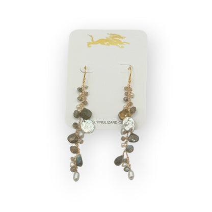 Labradorite Pearl & Gold Cluster Earrings