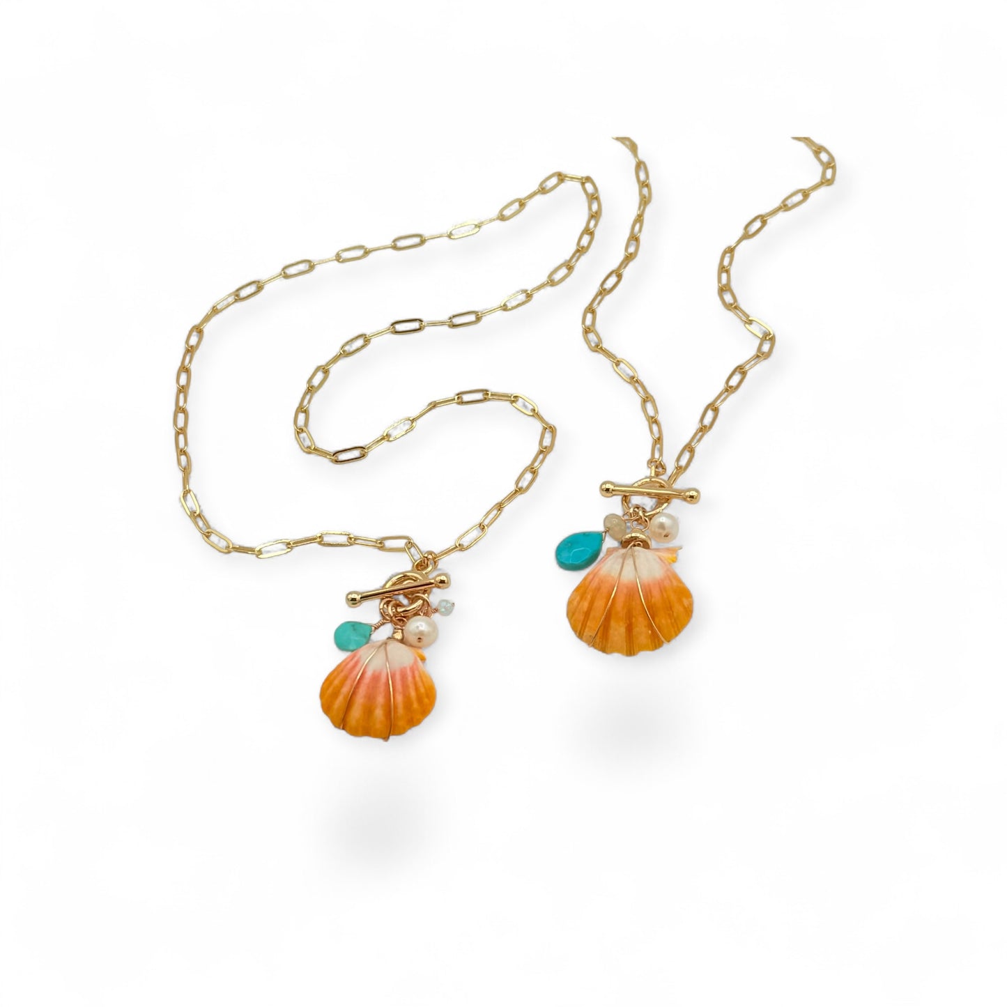Sunrise AAA Shell Charm Necklace with Pearl & Turquoise Drop