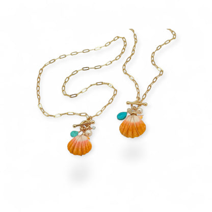 Sunrise AAA Shell Charm Necklace with Pearl & Turquoise Drop