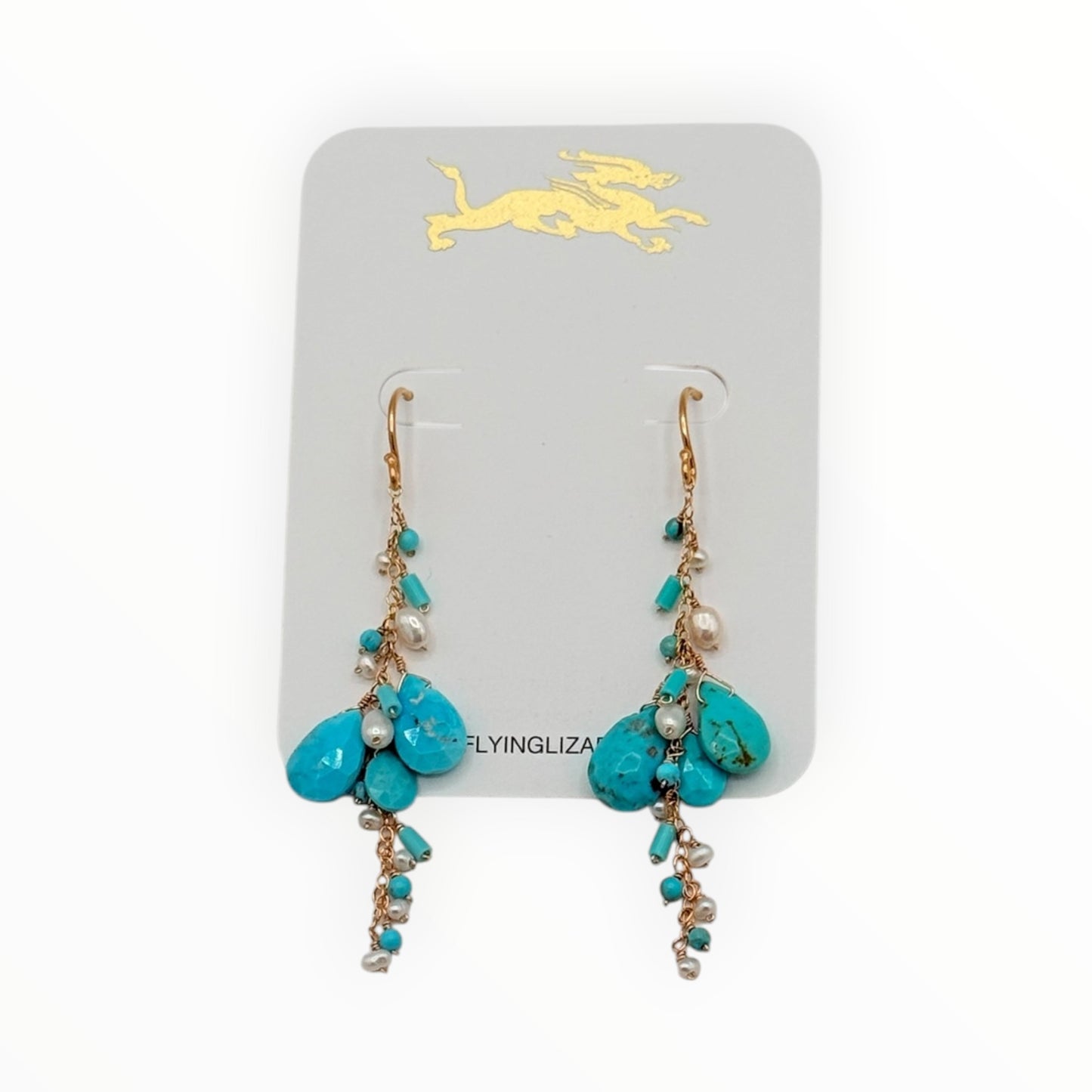 Turquoise & Gold Cluster Earrings