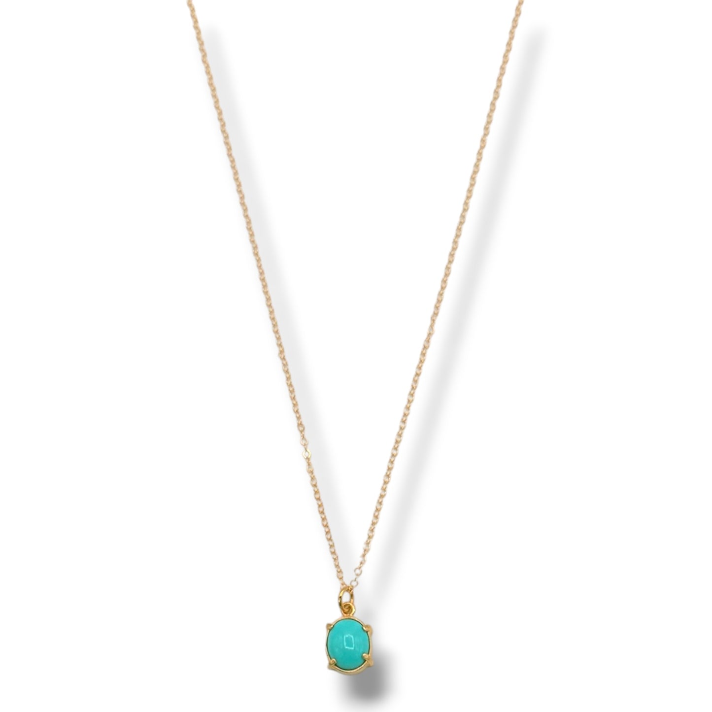 Turquoise Prong-Set Necklace – Oval or Slender Gold Pendant