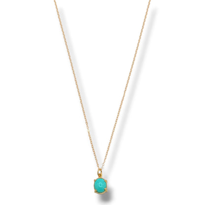 Turquoise Prong-Set Necklace – Oval or Slender Gold Pendant