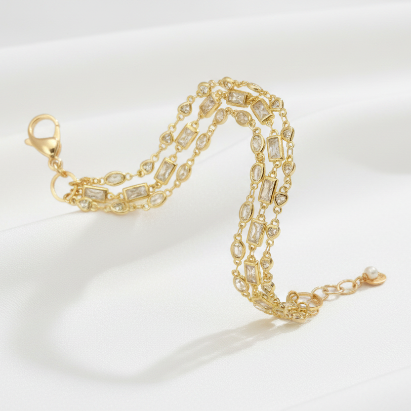 3 Strand Gold Zircon Bracelet
