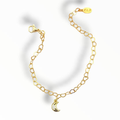 Dainty Heart Link Charm Bracelet – Gold Zircon Celestial Charms