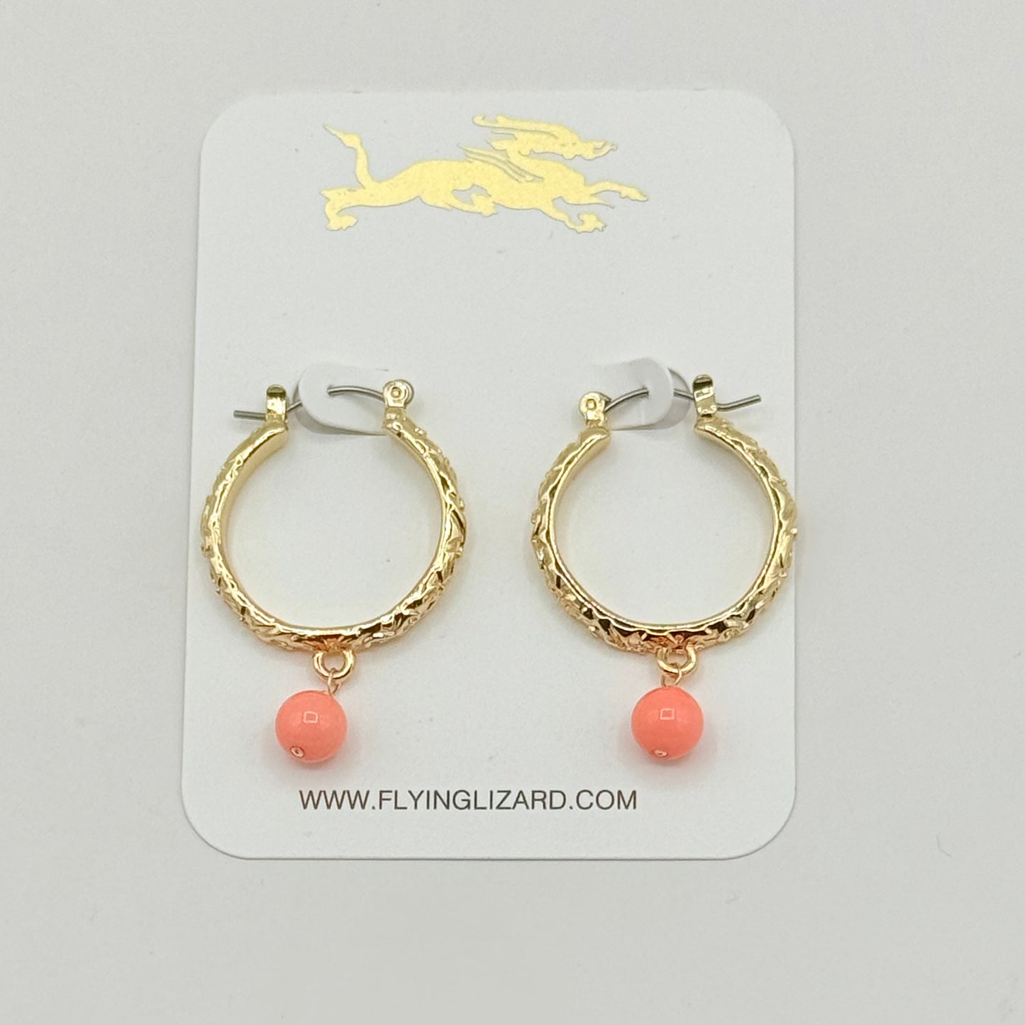Peach Coral & Gold Floral Hoops