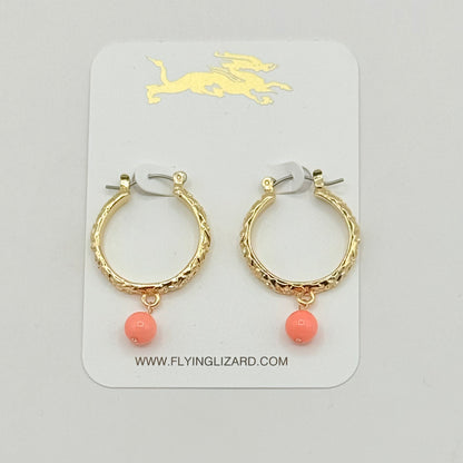 Peach Coral & Gold Floral Hoops
