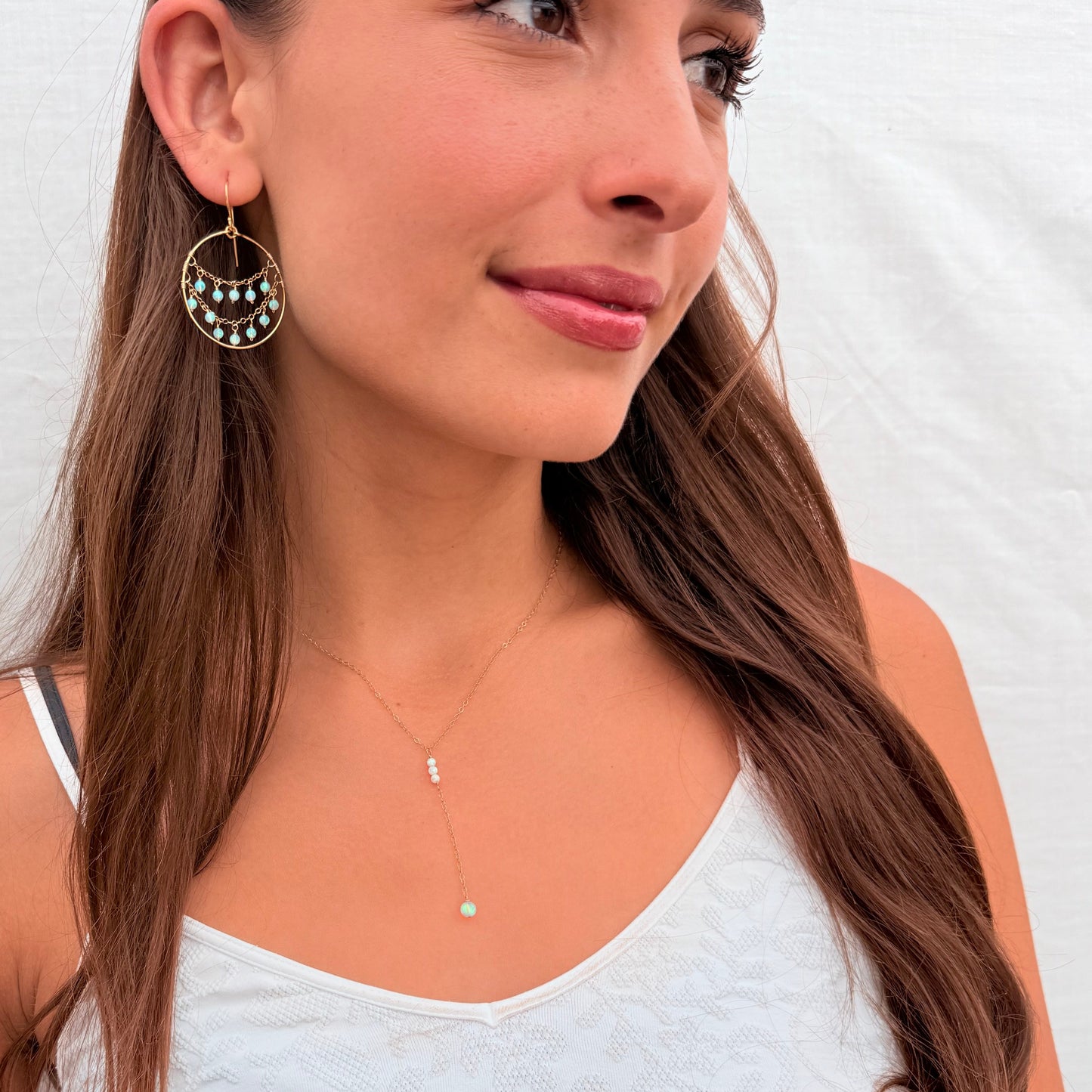 Gold Jelly Opal Lariat Necklace