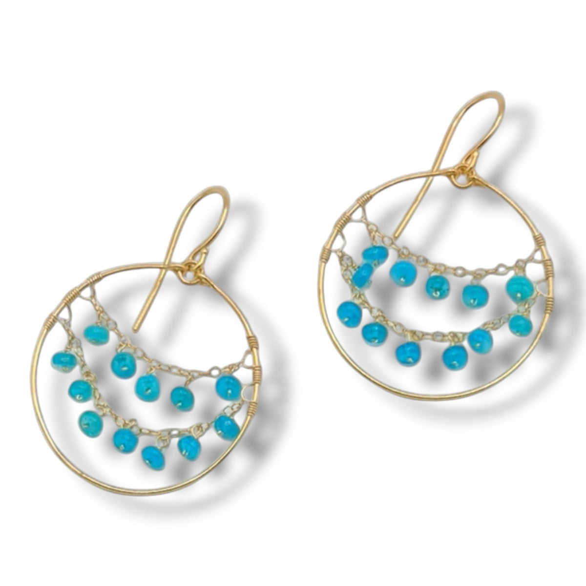 Delicate Gem or Pearl  Draped Gold Hoops