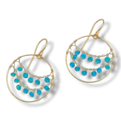 Delicate Gem or Pearl  Draped Gold Hoops