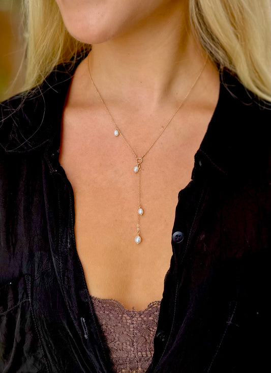 Simple Pearl Cascade Lariat