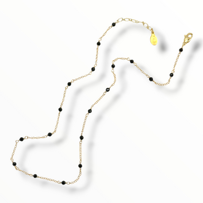 Gemstone Station Chain Necklace – Ruby, Blue Opal, Jelly Opal, Pearl & Black Spinel | 14K Gold Filled