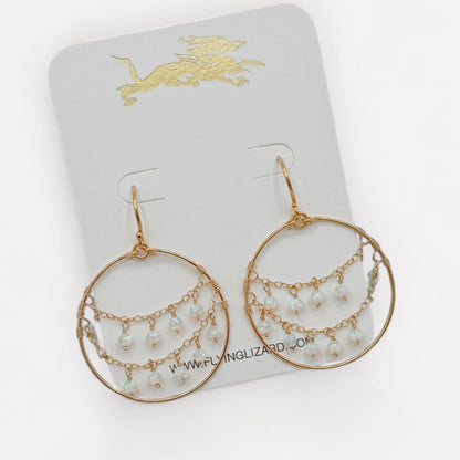 White Opal Draped Gold  Hoops