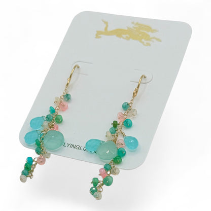 Aqua Chalcedony & Opal Cluster Earrings