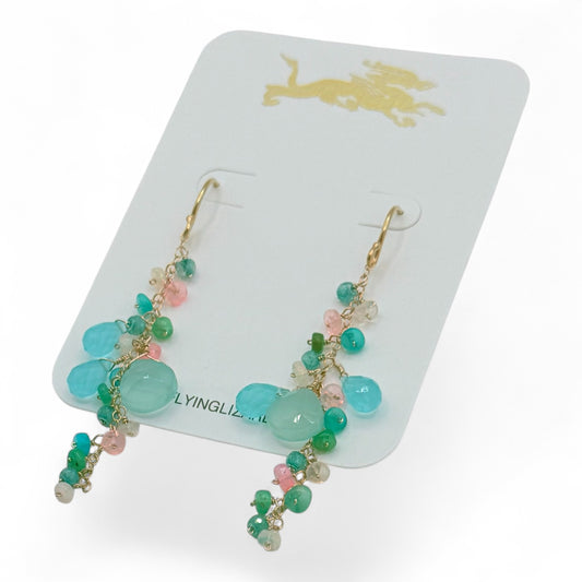 Aqua Chalcedony & Opal Cluster Earrings