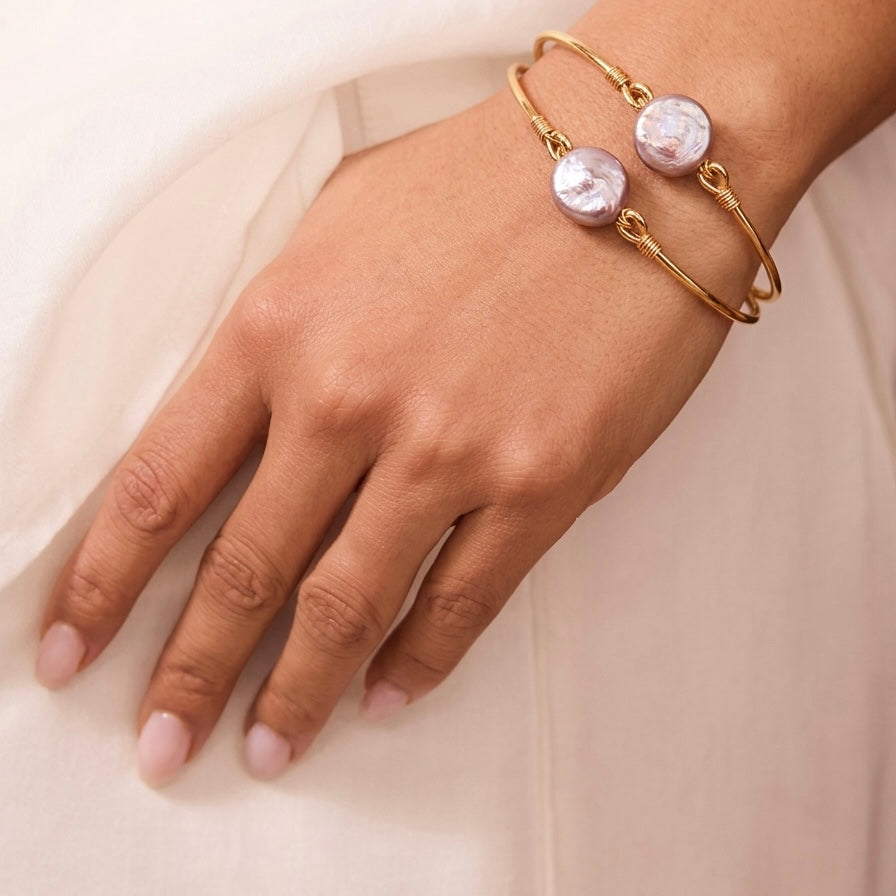 Purple Baroque Pearl Bangle – 18K Gold Vermeil | Artisan Pearl Bracelet