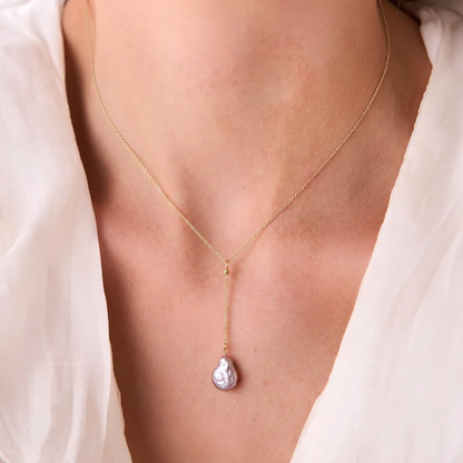 Pink Baroque Pearl Lariat Necklace – 14K Gold Filled