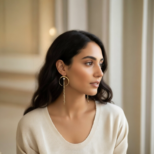 White Pearl Crescent Earrings