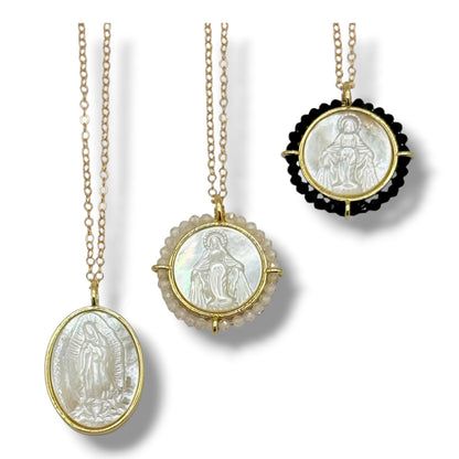 Round Halo Blessed Mother of Pearl Necklace