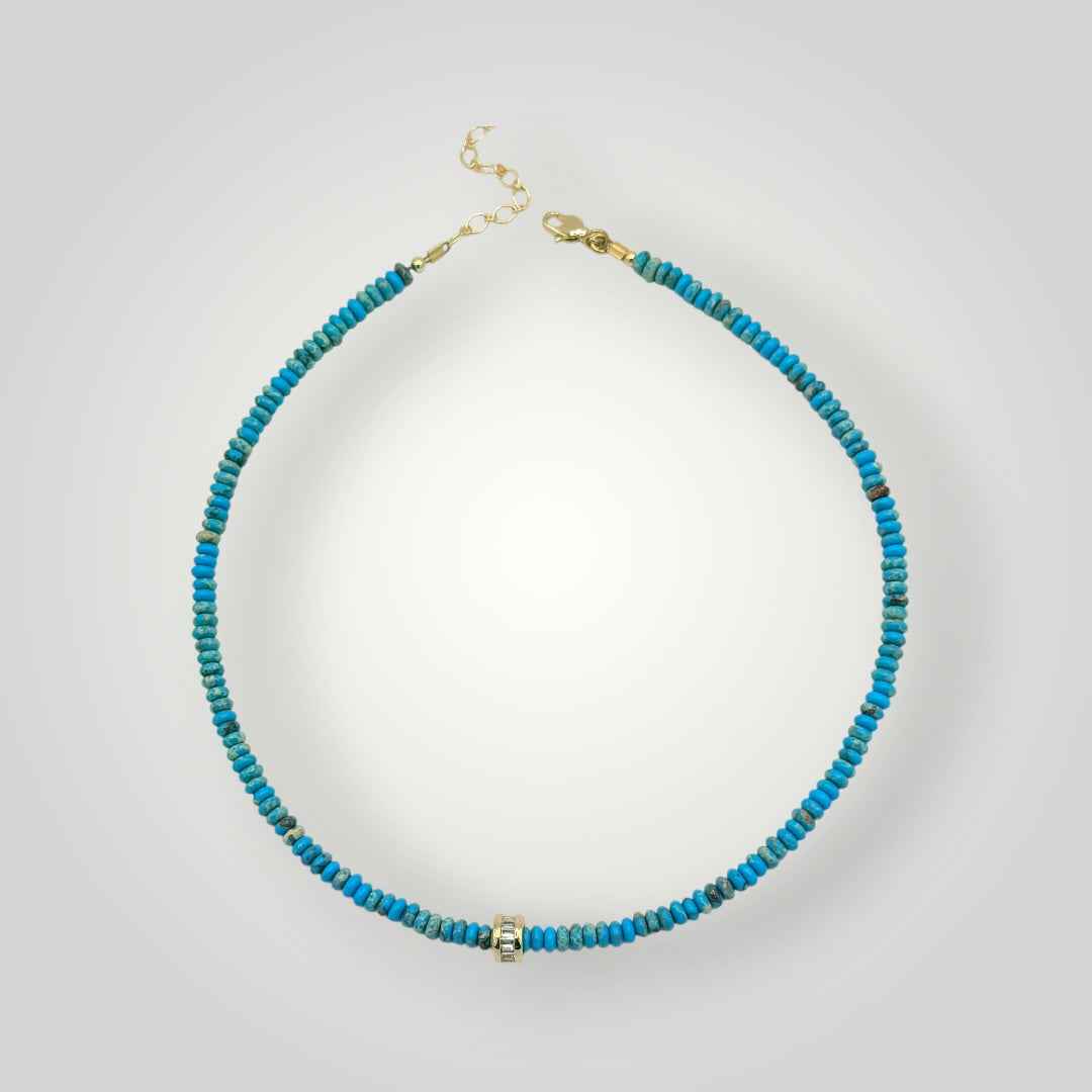 Blue Jasper Heishi Necklace with Gold Accent