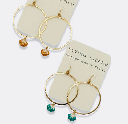 Seashell Charm Gold Hoop Earrings