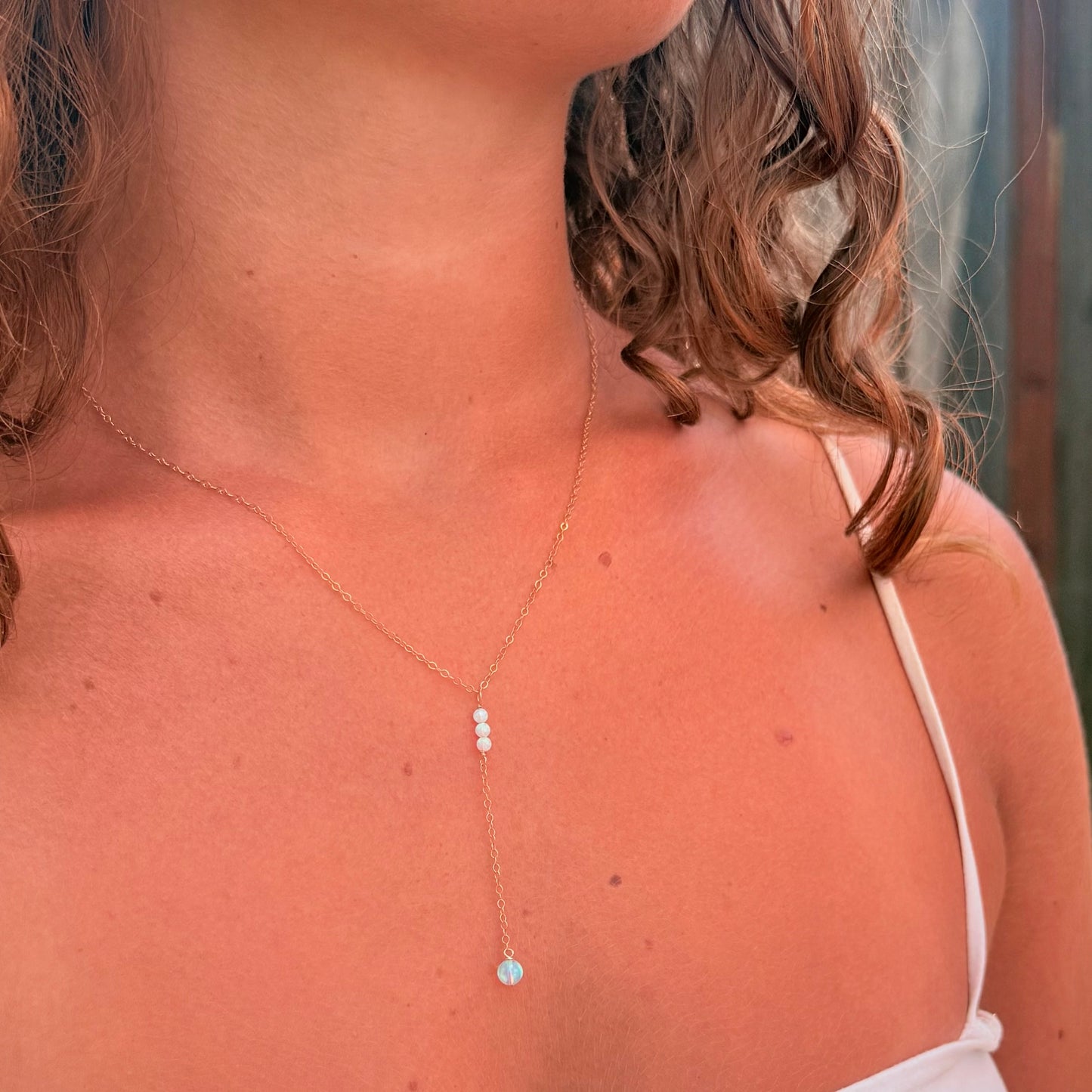 Gold Jelly Opal Lariat Necklace