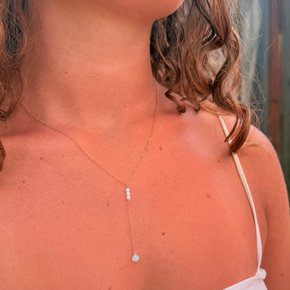 Gold Jelly Opal Lariat Necklace