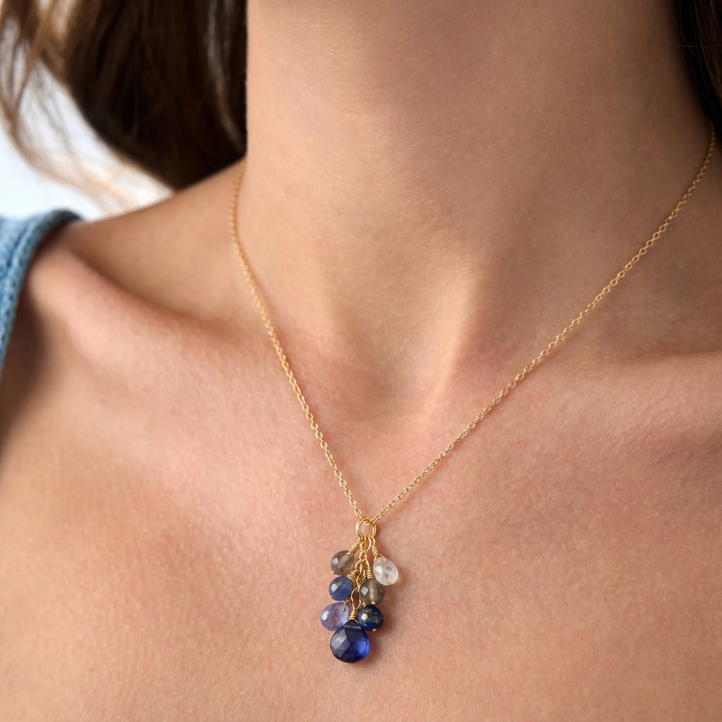 Gemstone Raindrop Necklace – Citrine, Tourmaline or Tanzanite Moonstone .