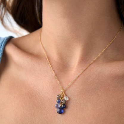 Gemstone Raindrop Necklace – Citrine, Tourmaline or Tanzanite Moonstone .