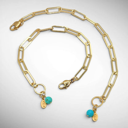 Statement Paper Clip Chain Bracelet & Turquoise