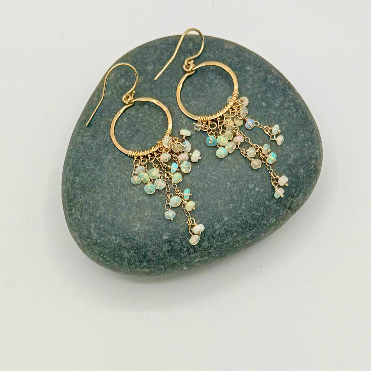 Central Coast Opal Cascade Earrings – Natural Opal Rondelles Hand-Wrapped in 14K Gold Fill