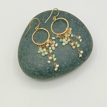 Central Coast Opal Cascade Earrings – Natural Opal Rondelles Hand-Wrapped in 14K Gold Fill