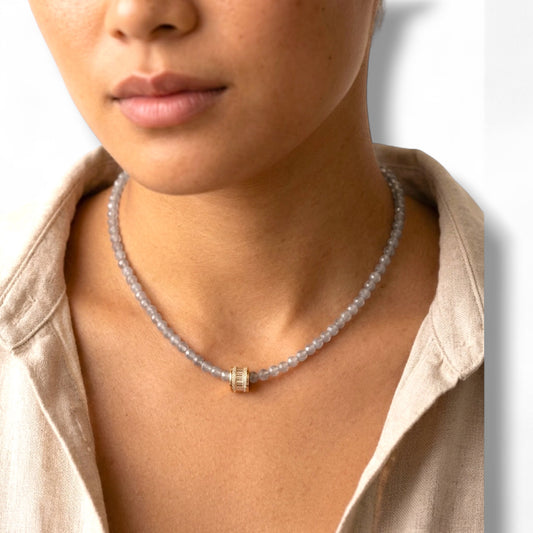 Labradorite Choker Necklace with Gold Center Accent