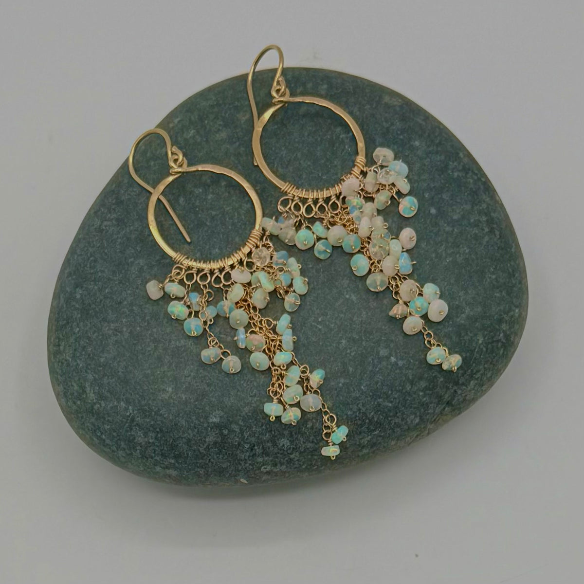 Central Coast Opal Cascade Earrings – Natural Opal Rondelles Hand-Wrapped in 14K Gold Fill