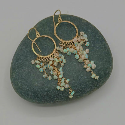 Central Coast Opal Cascade Earrings – Natural Opal Rondelles Hand-Wrapped in 14K Gold Fill