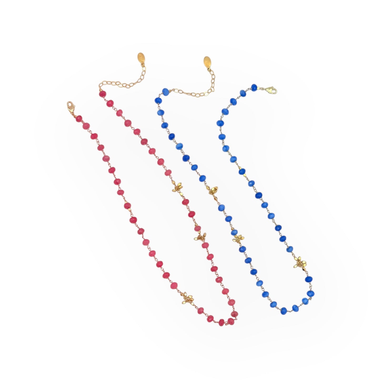 Pink & Blue Gold Accent Jade Necklace