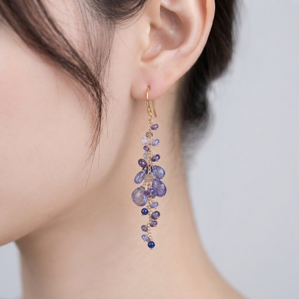 Tanzanite, Iolite & Lapis Cluster Earrings