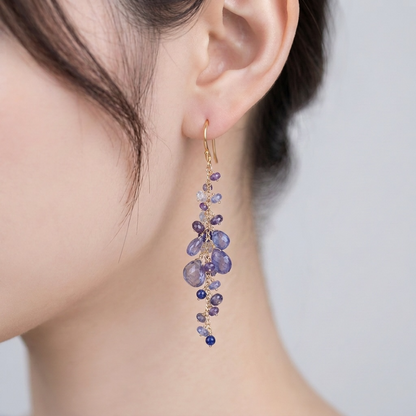 Tanzanite, Iolite & Lapis Cluster Earrings
