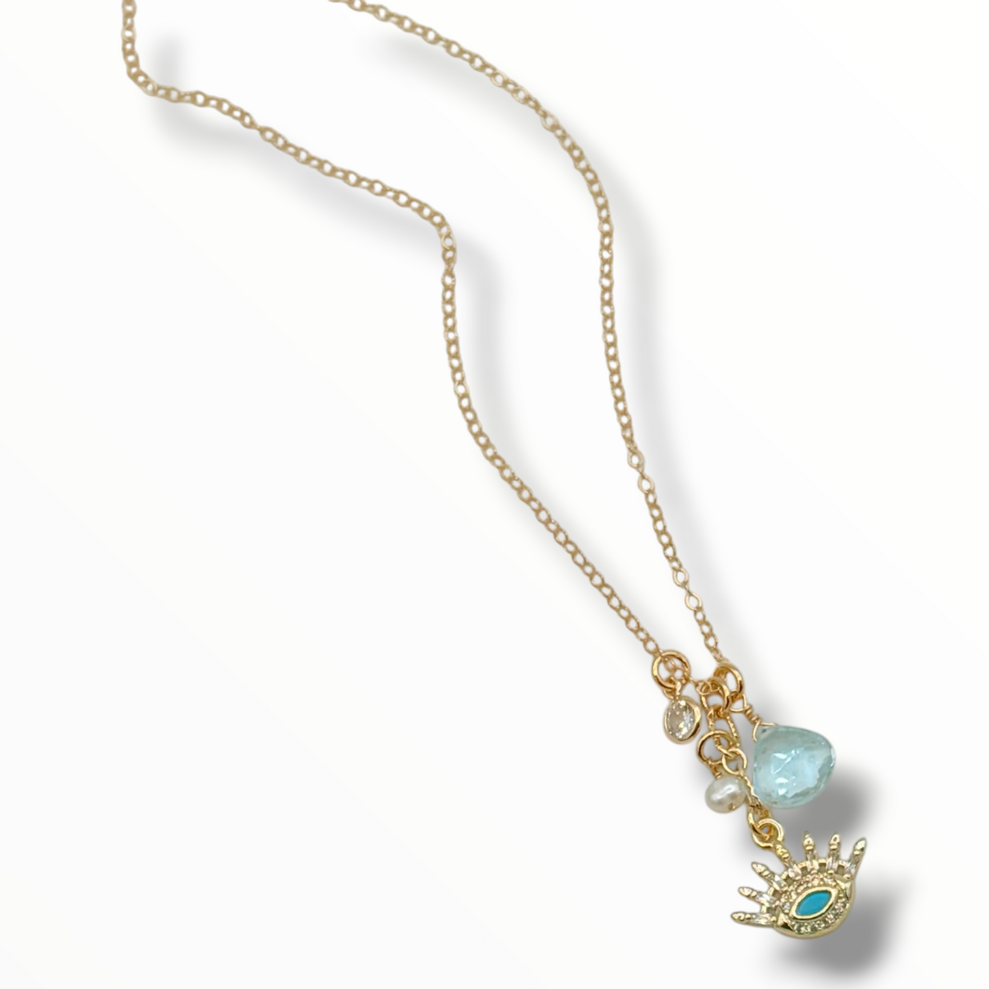 Modern Talisman Gemstone Necklace – Turquoise & Gold Charms