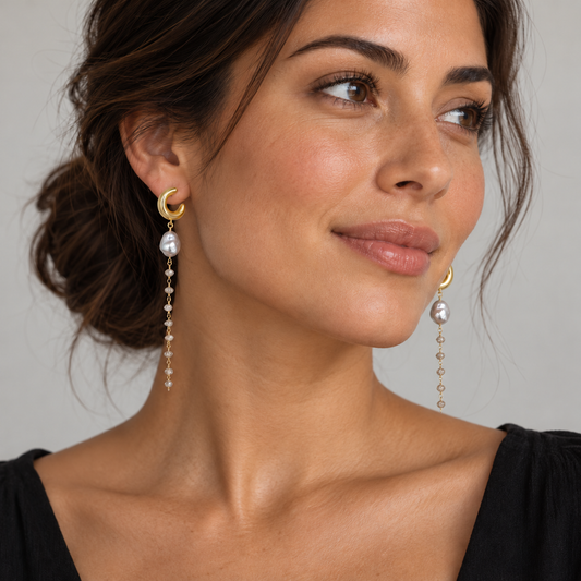 Silver Coast — Rough Diamond & Keshi Pearl Earrings