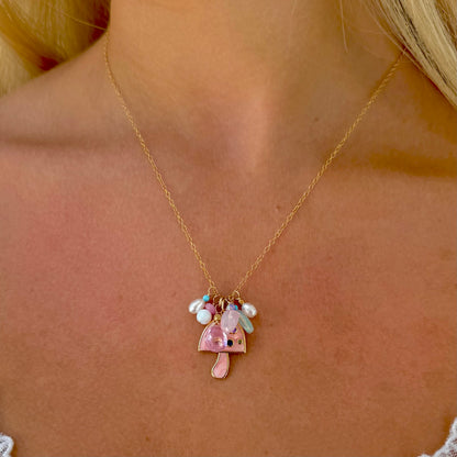 Rose Glow Mushroom Necklace
