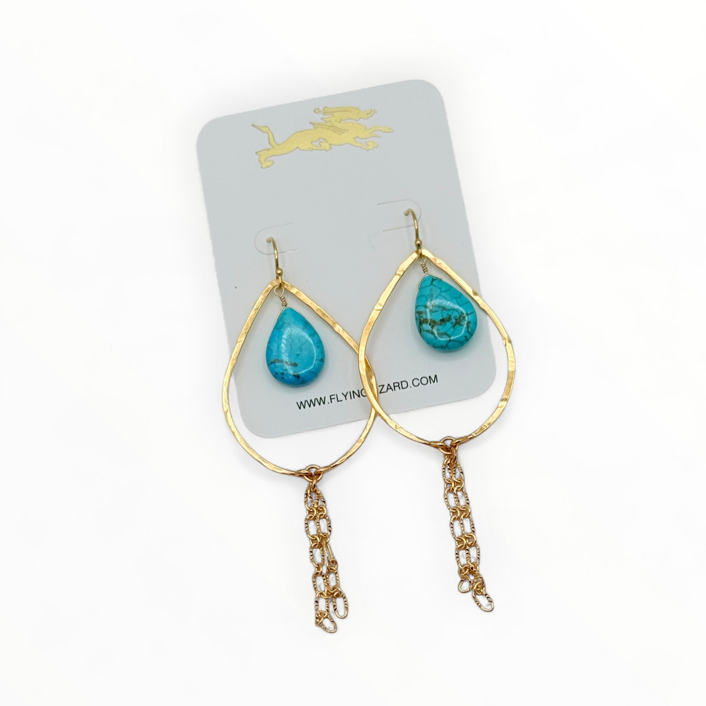 Hammered Leaf Hoop Earrings with Gemstone Drops