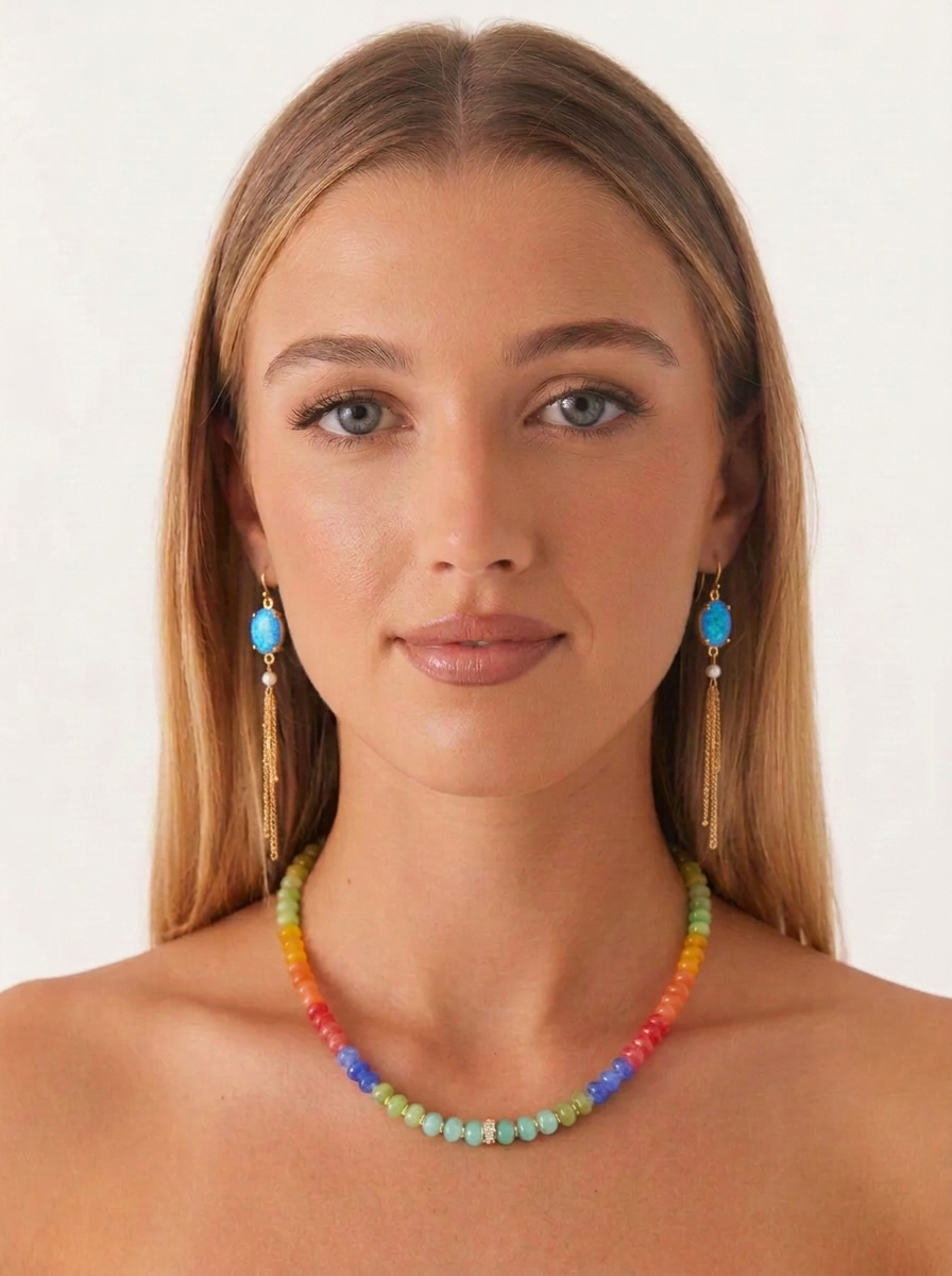 Prismatic Mixed Quartz Choker – Gold Accents & Zircon Wheel