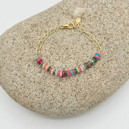 Delicate Gemstone & Gold Chain Bracelets – Mother of Pearl or Mixed Jade