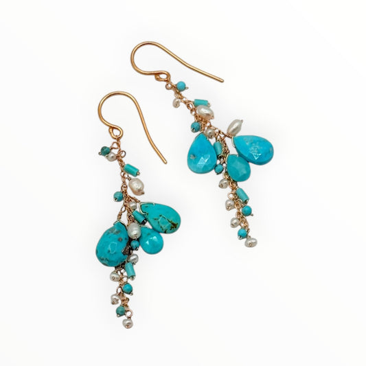 Turquoise & Gold Cluster Earrings