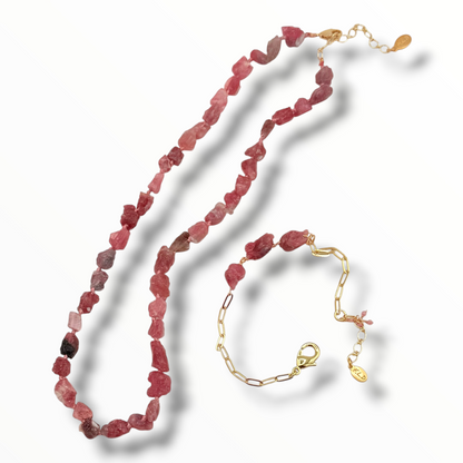 Rock Paper Scissors Raw Gemstone Necklace – Double-Knotted Silk | Tanzanite, Pink Tourmaline, Rose Quartz & Aquamarine