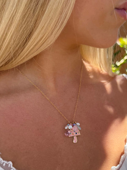 Rose Glow Mushroom Necklace