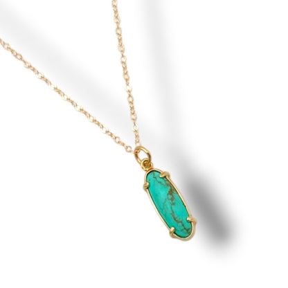 Turquoise Prong-Set Necklace – Oval or Slender Gold Pendant