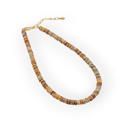 Beige Jasper & Pink Jade Choker Necklace