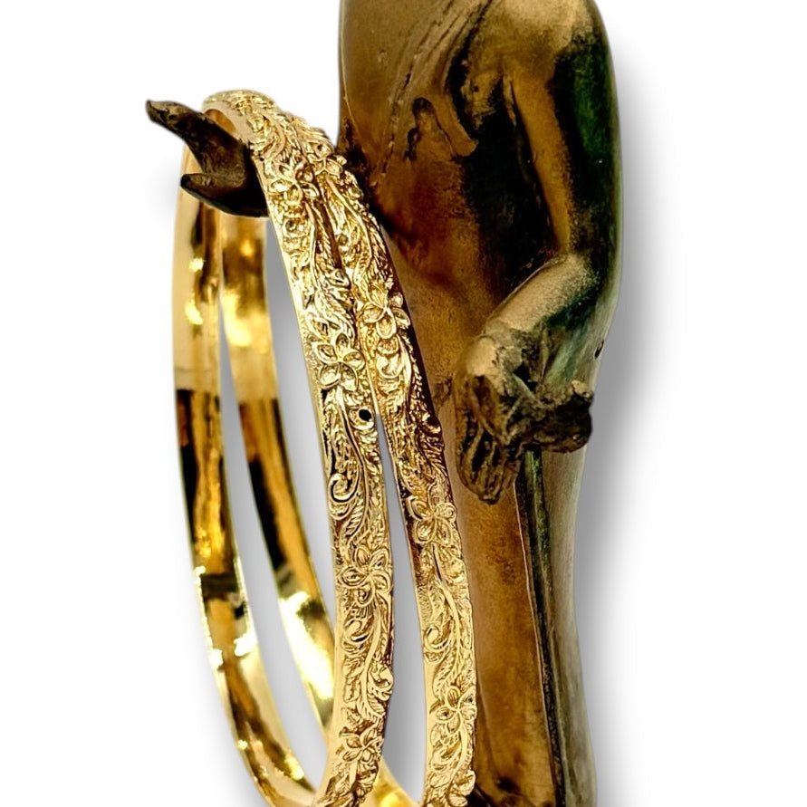 Heirloom Garden Deep Etched Floral Gold Bangles