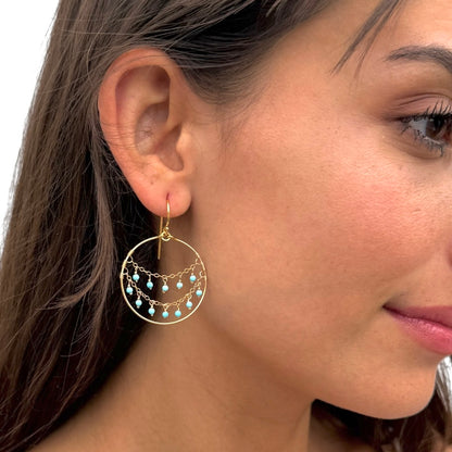 Turquoise Draped Hoop Earrings – 14K Gold Filled by Flying Lizard Design